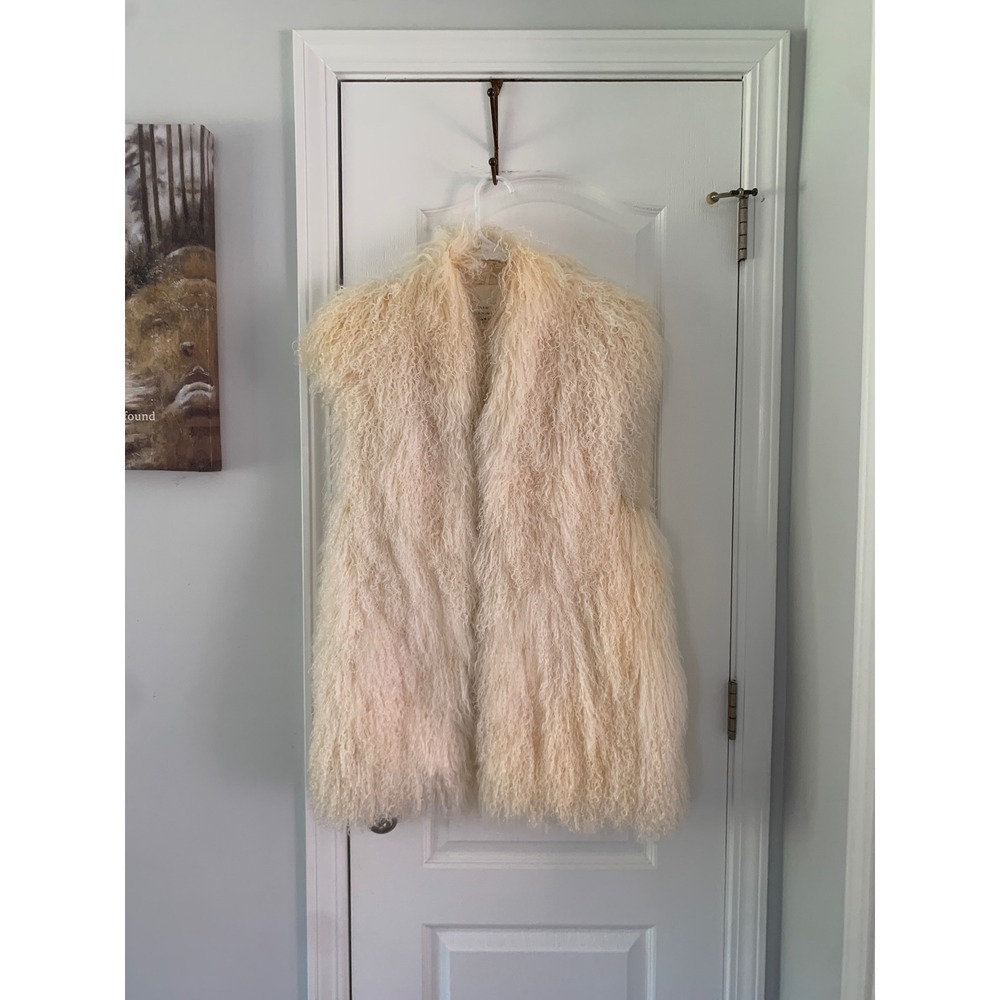 Tibet‎ Lamb Fur Vest Cream Ivory Shaggy Curly Longline Sleeveless Jacket Small